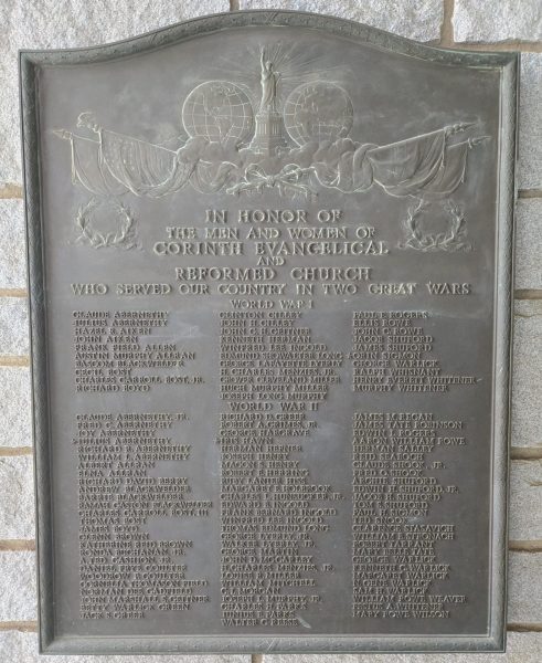 CORINTH EVANGELICAL AND REFORMED CHURCH TWO GREAT WARS MEMORIAL PLAQUE