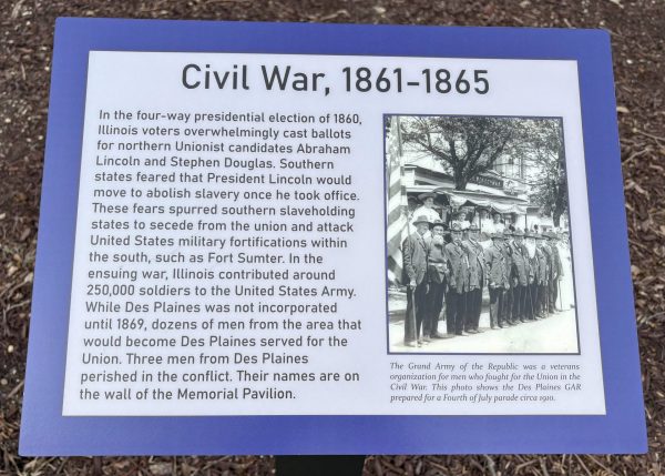DES PLAINES CIVIL WAR, 1861-1865 MEMORIAL PLAQUE