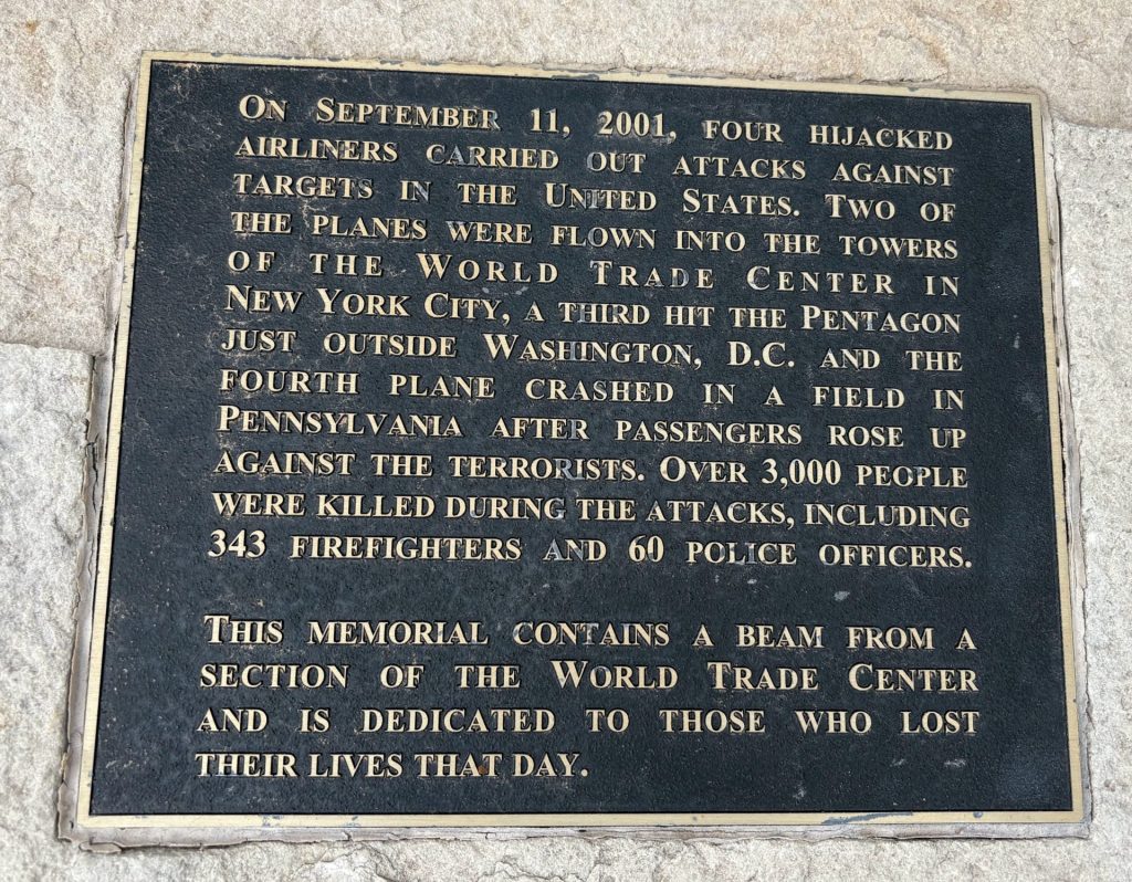 DES PLAINES SEPTEMBER 11, 2001 MEMORIAL PLAQUE