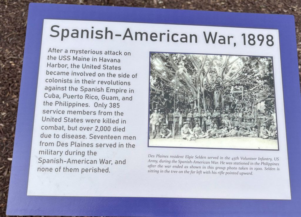 DES PLAINES SPANISH-AMERICAN WAR, 1898 MEMORIAL PLAQUE