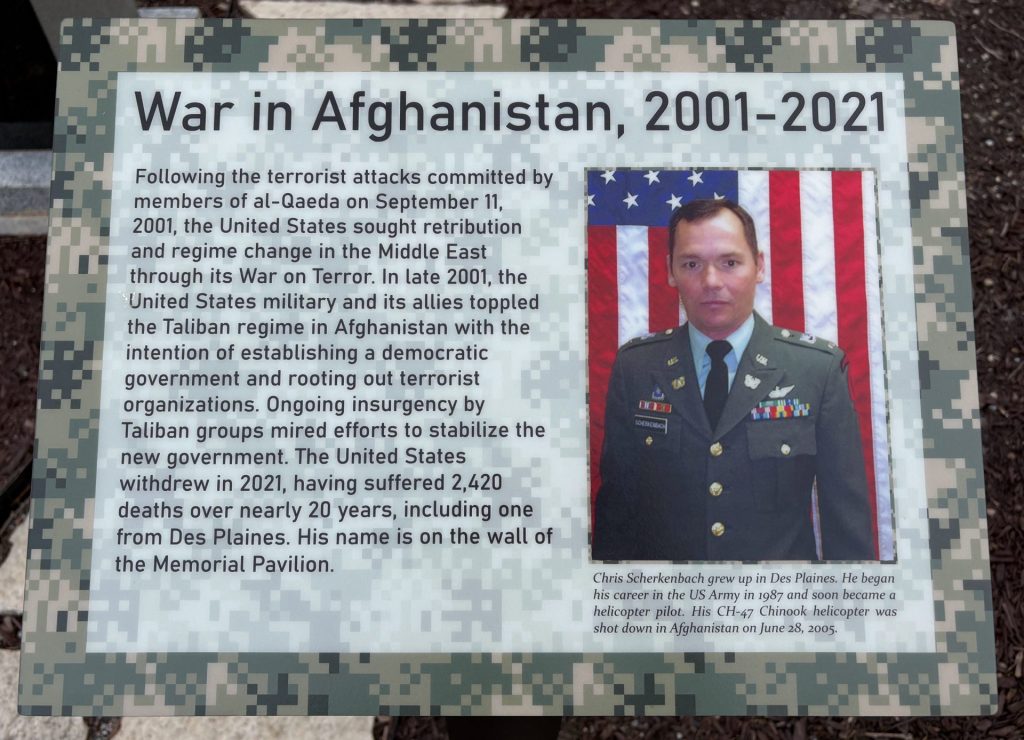 DES PLAINES WAR IN AFGHANISTAN, 2001-2021 MEMORIAL PLAQUE