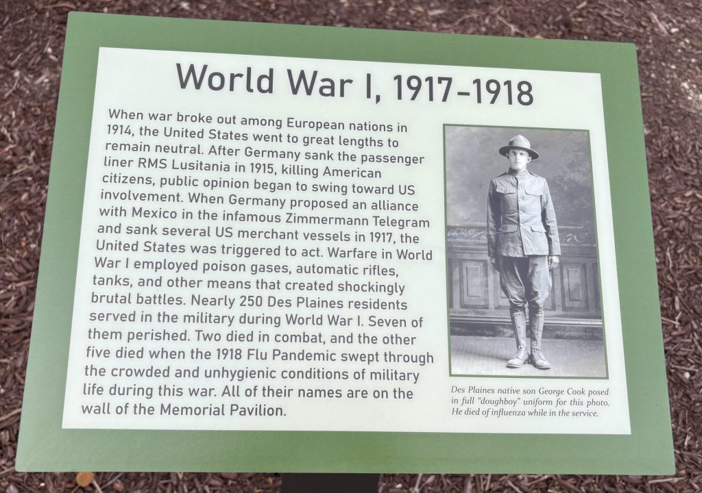 DES PLAINES WORLD WAR I, 1917-1918 MEMORIAL PLAQUE