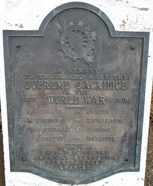 DOWNER GROVE SUPREME SACRIFICE WORLD WAR MEMORIAL PLAQUE