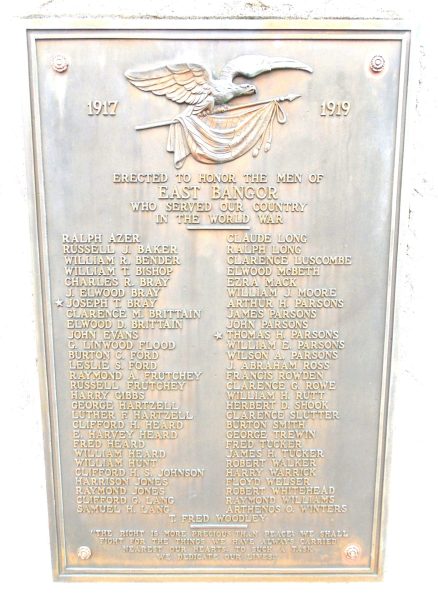 EAST BANGOR WORLD WAR VETERANS MEMORIAL PLAQUE