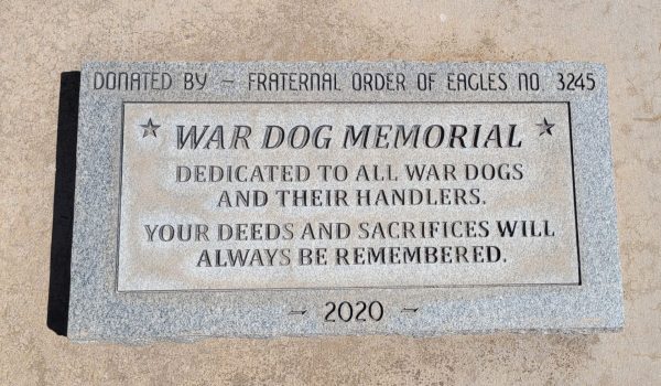 FRATERNAL ORDER OF EAGLES NO. 3245 WAR DOG MEMORIAL PLAQUE