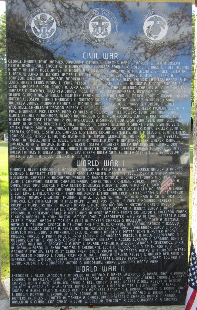 FRYEBURG HONOR ROLL WAR MEMORIAL PANEL B