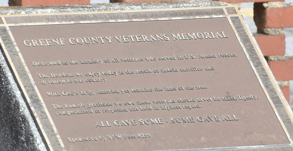GREEN COUNTY VETERANS MEMORIAL PLAQUE