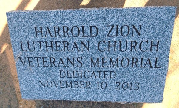 HARROLD ZION LUTHERAN CHURCH VETERANS MEMORIAL FLAGPOLE STONE