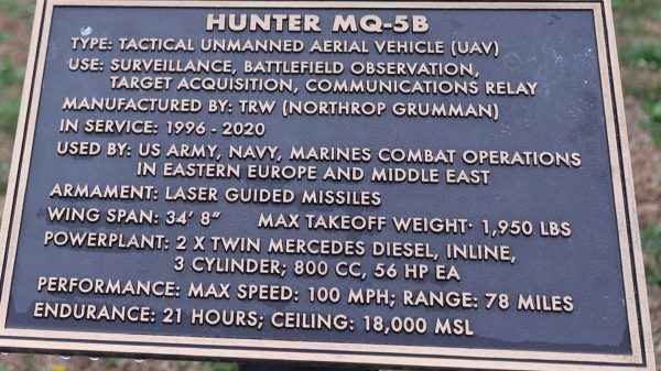 HUNTER MQ-5B MEMORIAL PLAQUE