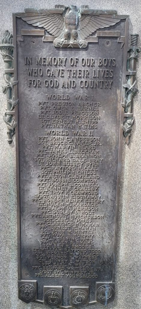 IN MEMORY OF OUR BOYS WORLD WAR I AND WORLD WAR II MEMORIAL PLAQUE