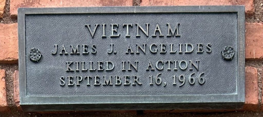 JAMES J. ANGELIDES WAR MEMORIAL PLAQUE