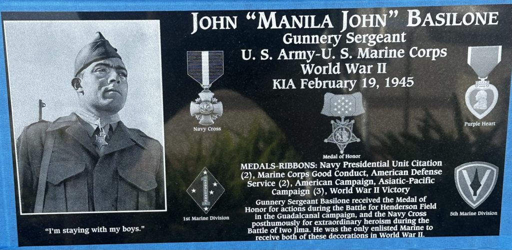 JOHN “MANILA JOHN” BASILONE WAR MEMORIAL PANEL