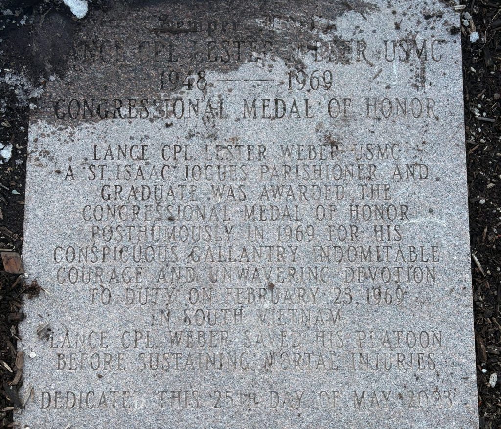 LANCE CPL. LESTER WEBER USMC MEDAL OF HONOR MEMORIAL TABLET