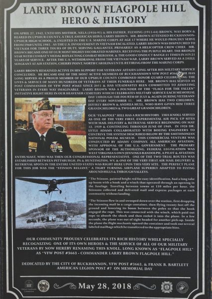 LARRY BROWN FLAGPOLE HILL MEMORIAL PLAQUE