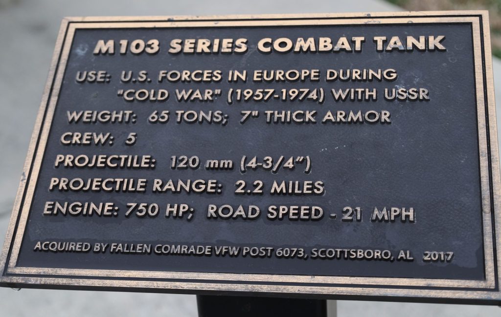 M103 SERIES COMBAT TANK MEMORIAL PLAQUE