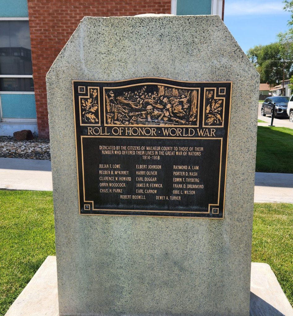 MALHEUR COUNTY ROLL OF HONOR WORLD WAR MEMORIAL