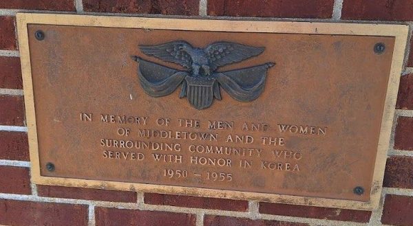 MIDDLETOWN AND SURRONDING COMMUNITY KOREAN WAR MEMORIAL PLAQUE