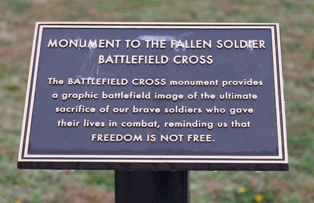 MONUMENT TO THE FALLEN SOLDIER BATTLEFIELD CROSS PLAQUE