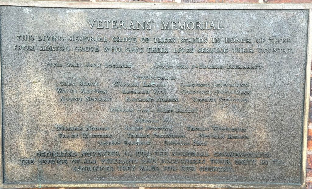 MORTON GROVE VETERANS’ MEMORIAL PLAQUE