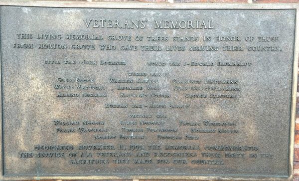 MORTON GROVE VETERANS’ MEMORIAL PLAQUE