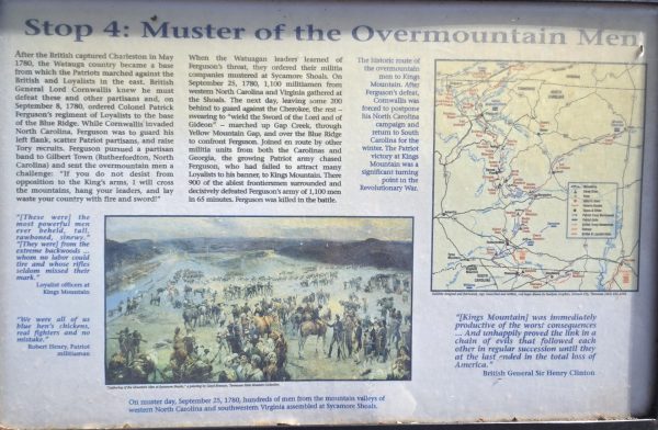 MUSTER OF THE OVERMOUNTAIN MEN MEMORIAL PLAQUE