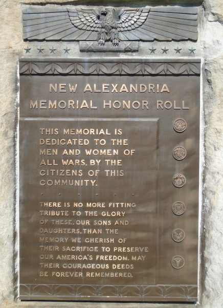 NEW ALEXANDRIA MEMORIAL HONOR ROLL PLAQUE