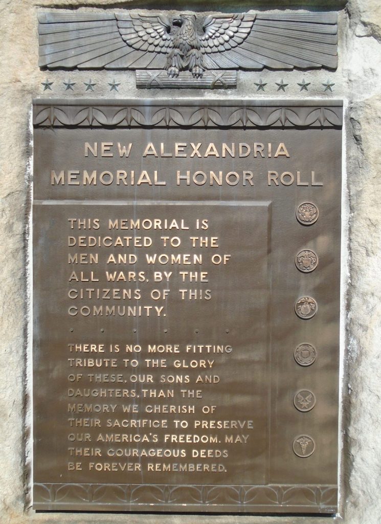 NEW ALEXANDRIA MEMORIAL HONOR ROLL PLAQUE
