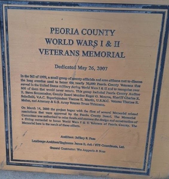 PEORIA COUNTY WORLD WARS I & II VETERANS MEMORIAL PLAQUE
