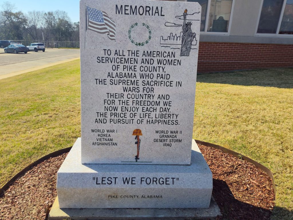 PIKE COUNTY, AL SOLDIERS MEMORIAL STONE