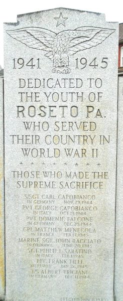 ROSETO, PA WORLD WAR II MEMORIAL CENTER STONE