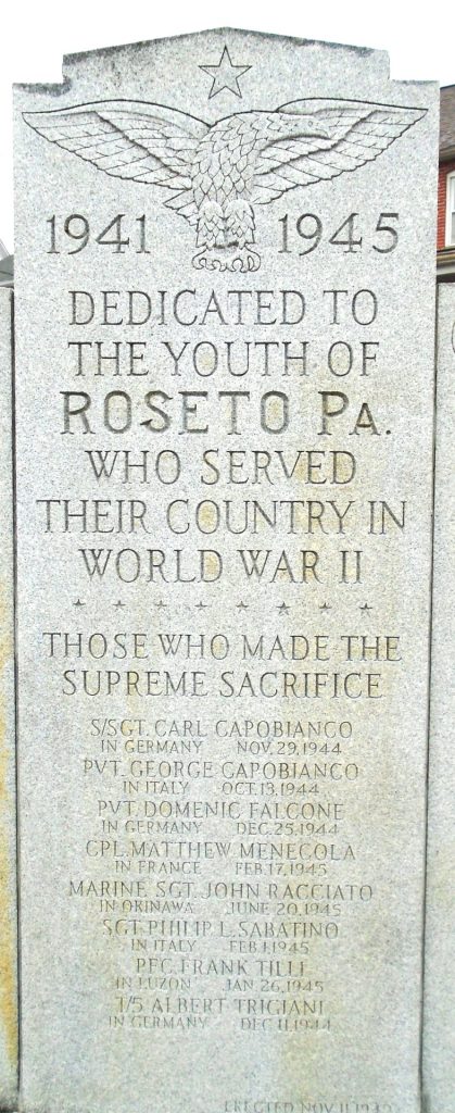 ROSETO, PA WORLD WAR II MEMORIAL CENTER STONE