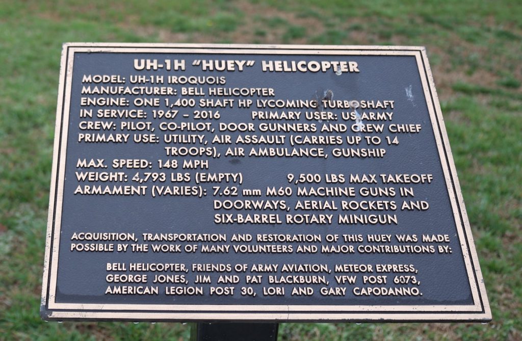 SCOTTSBORO UH-1H “HUEY” HELICOPTER MEMORIAL PLAQUE