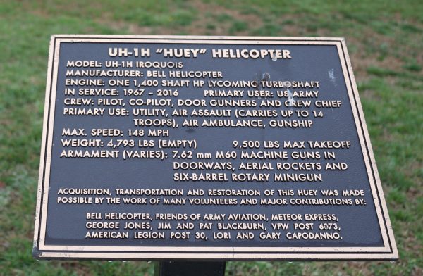 SCOTTSBORO UH-1H “HUEY” HELICOPTER MEMORIAL PLAQUE