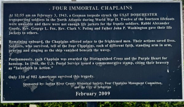 SEBASTIAN FOUR IMMORTAL CHAPLAINS MEMORIAL PLAQUE