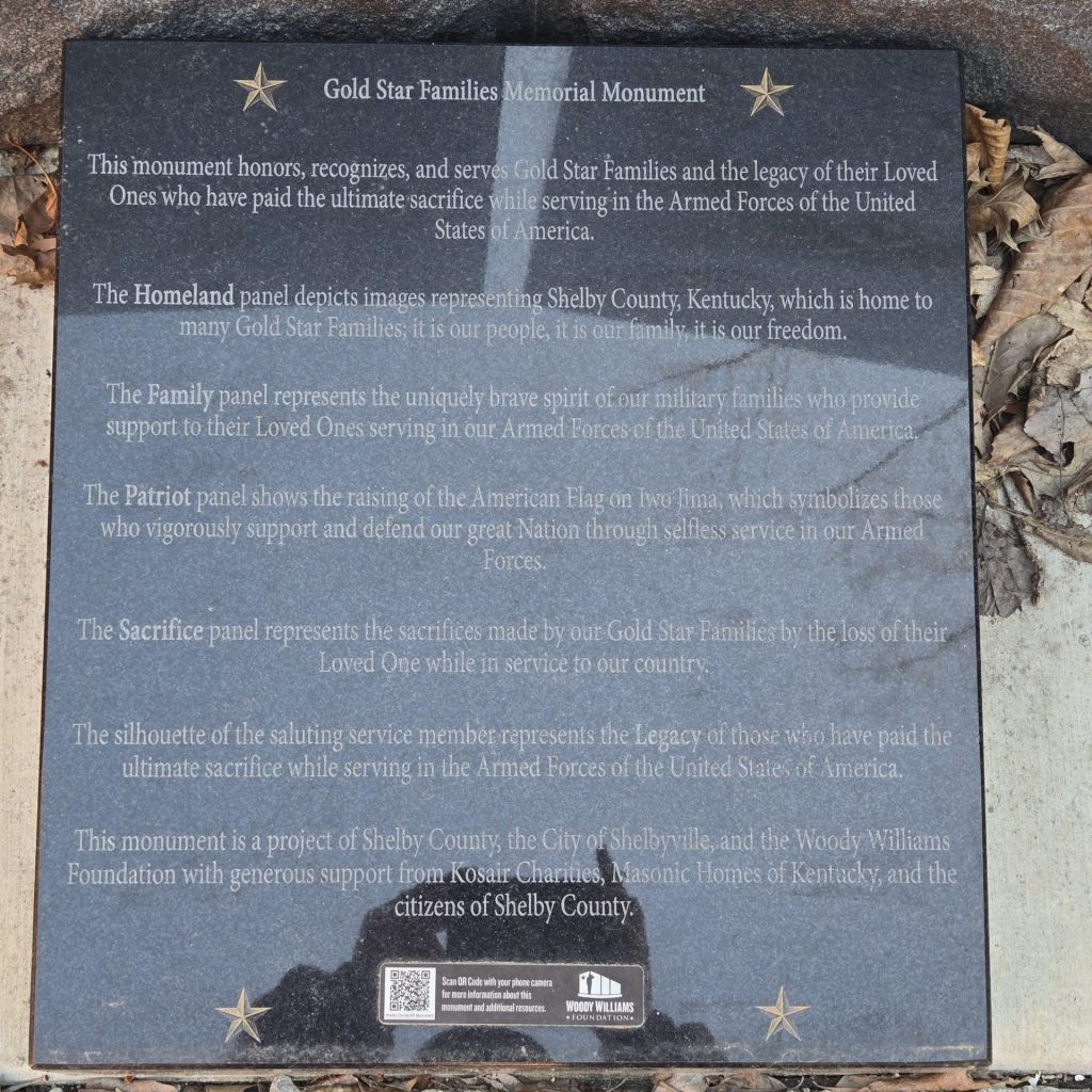 SHELBYVILLE GOLD STAR FAMILIES MEMORIAL MONUMENT PLAQUE