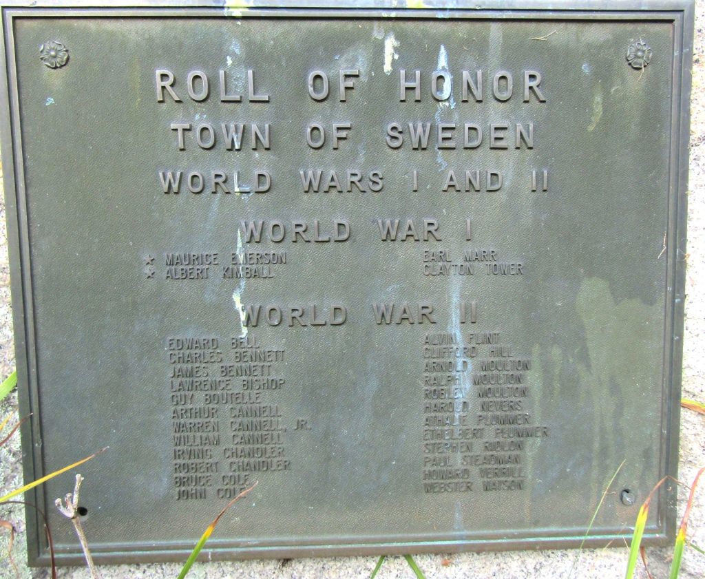 TOWN OF SWEDEN ROLL OF HONOR WAR MEMORIAL PLAQUE