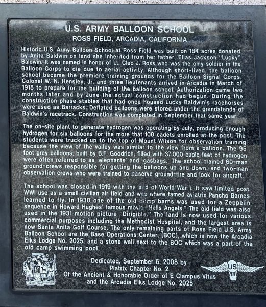 U.S. ARMY BALLOON SCHOOL MEMORIAL PLAQUE