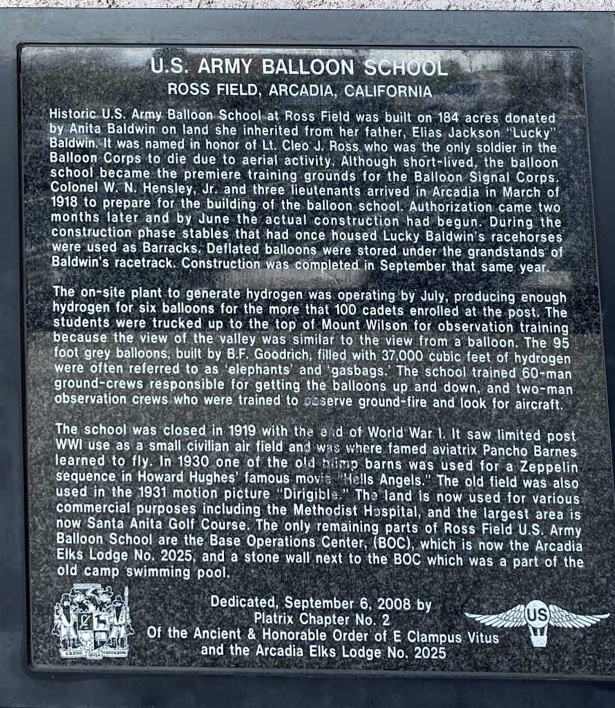 U.S. ARMY BALLOON SCHOOL MEMORIAL PLAQUE