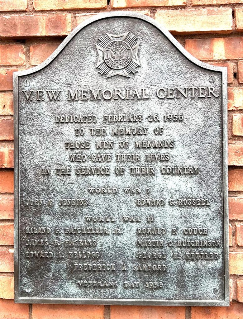 V.F.W. MEMORIAL CENTER PLAQUE