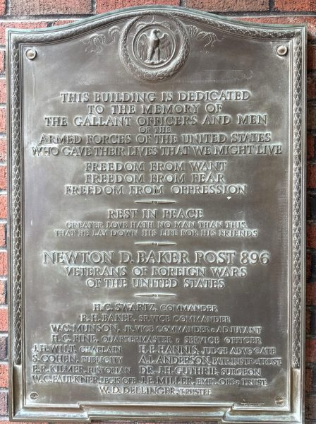 VFW POST 896 ARMED FORCES WAR MEMORIAL BUILDING PLAQUE