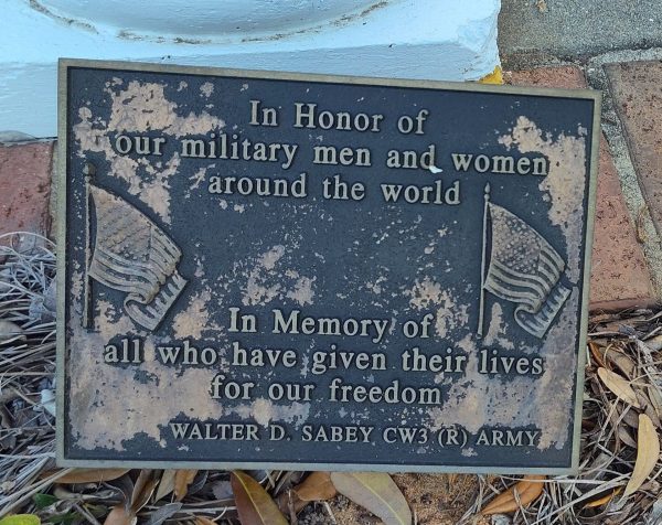 WALTER D. SABEY CW3 (R) ARMY VETERANS MEMORIAL PERGOLA PLAQUE