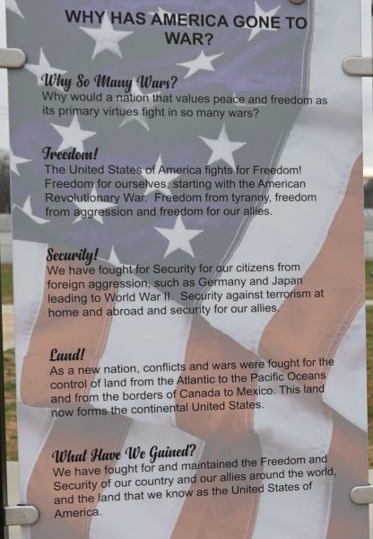 WHY HAS AMERICA GONE TO WAR? MEMORIAL PLAQUE