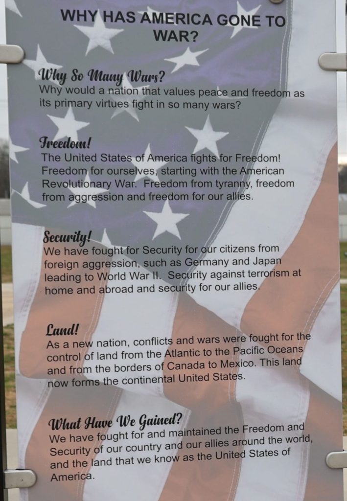 WHY HAS AMERICA GONE TO WAR? MEMORIAL PLAQUE
