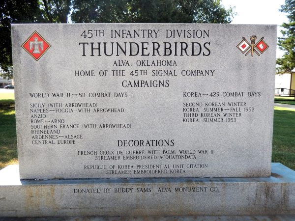 45TH INFANTRY DIVISION THUNDERBIRDS 45TH SIGNAL COMPANY MEMORIAL FRONT