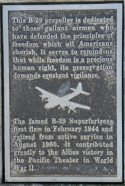 B-29 PROPELLER WAR MEMORIAL PLAQUE