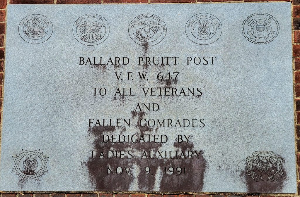 BALLARD PRUITT POST V.F.W. 647 ALL VETERANS MEMORIAL STONE