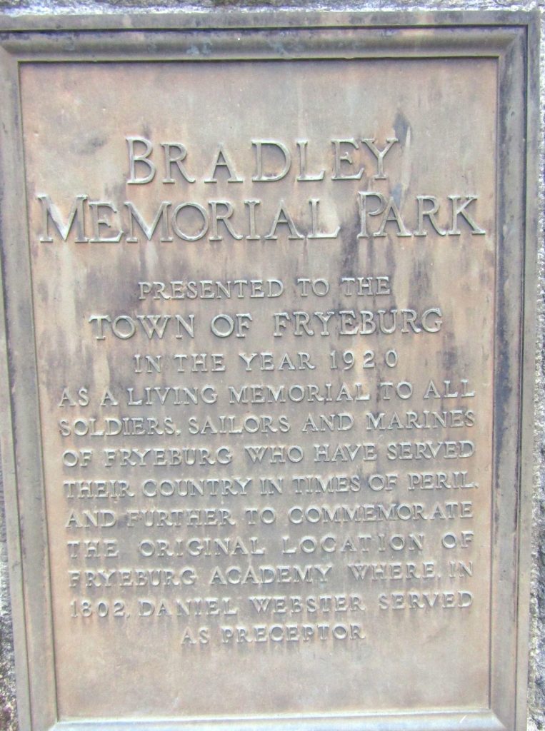 BRADLEY MEMORIAL PARK PLAQUE