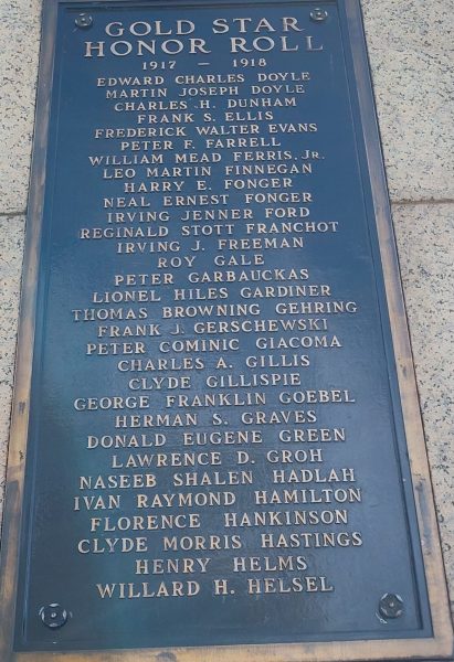 CITIZENS OF GRAND RAPIDS WORLD WAR MEMORIAL LEFT OBELISK PLAQUE D