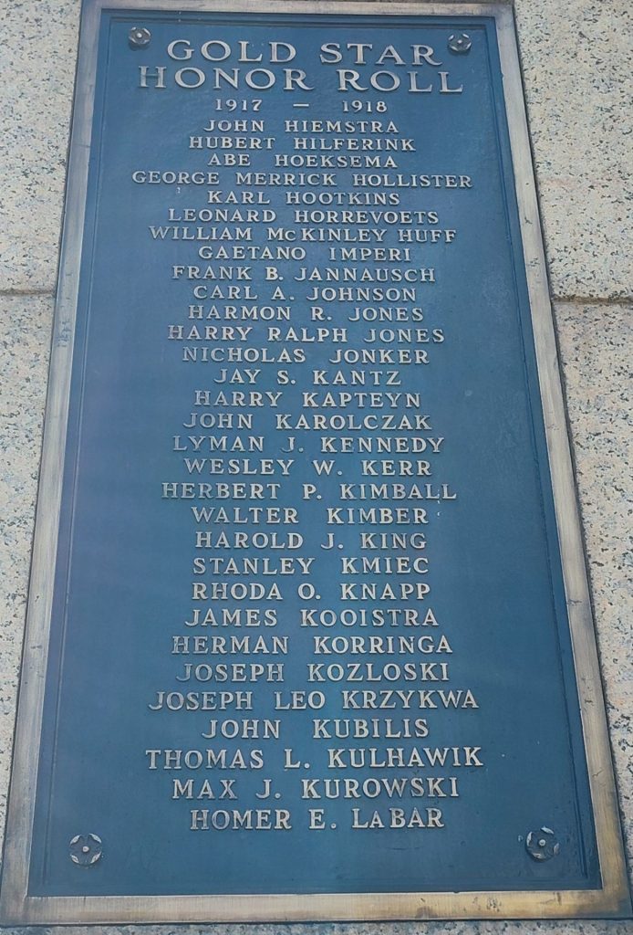 CITIZENS OF GRAND RAPIDS WORLD WAR MEMORIAL LEFT OBELISK PLAQUE E