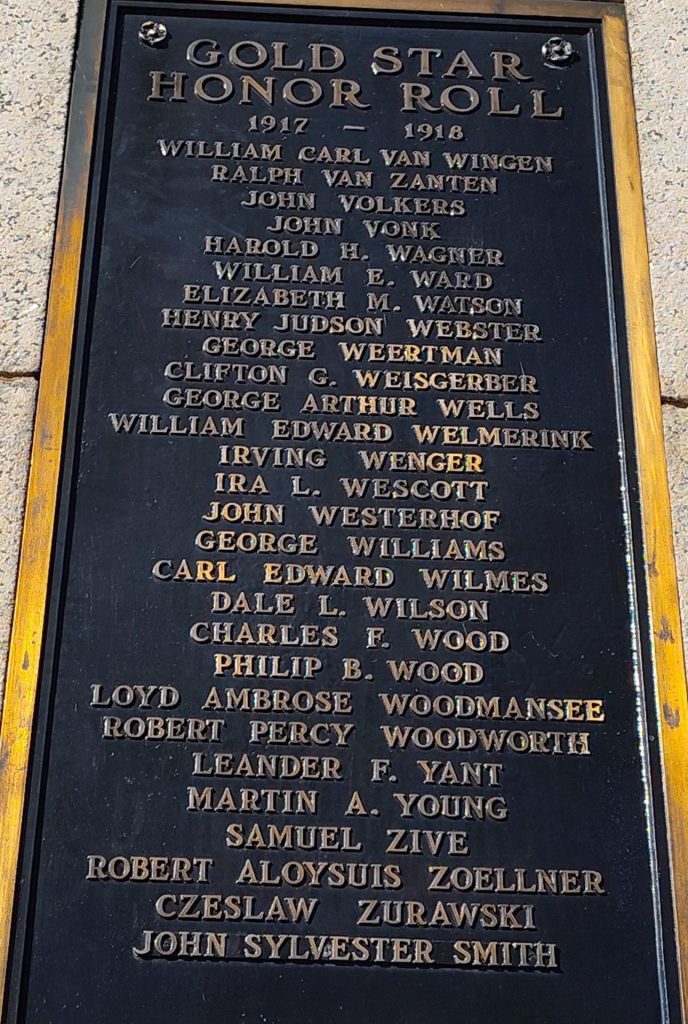 CITIZENS OF GRAND RAPIDS WORLD WAR MEMORIAL RIGHT OBELISK PLAQUE E